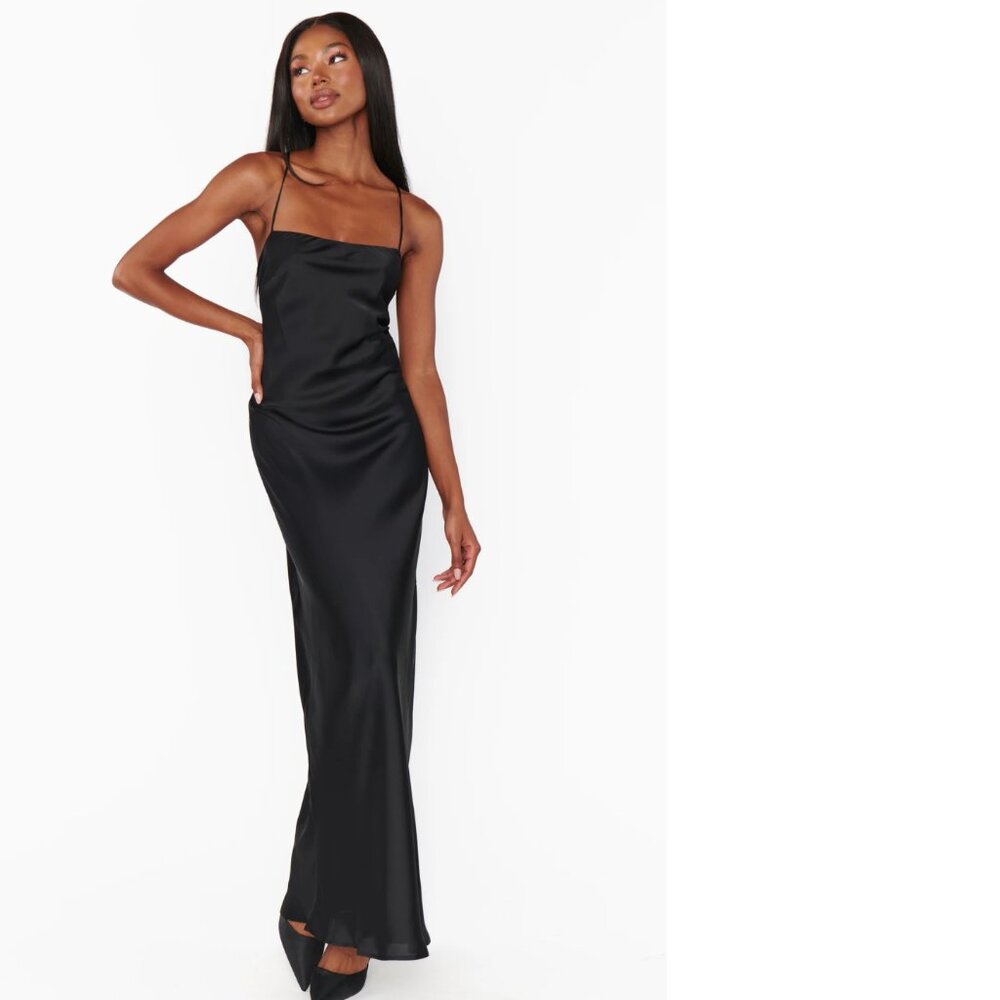 Dani Slip Dress in Black Luxe Satin Small